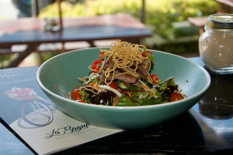 Thai beef salad with grilled sirloin, crispy noodles and chilli